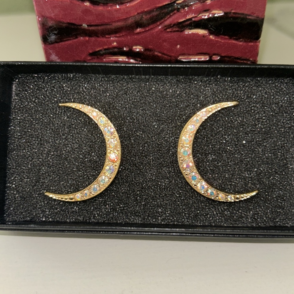 Kirks Folly earrings ~ Crescent Moon ~ crystals ~ pierced earrings